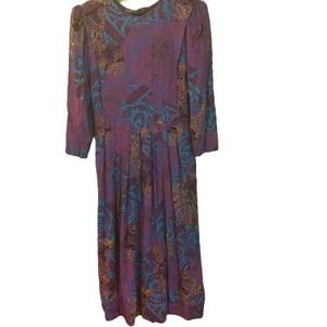 Vintage 80’s bohemian cottagecore paisley floral pleated skirt dress